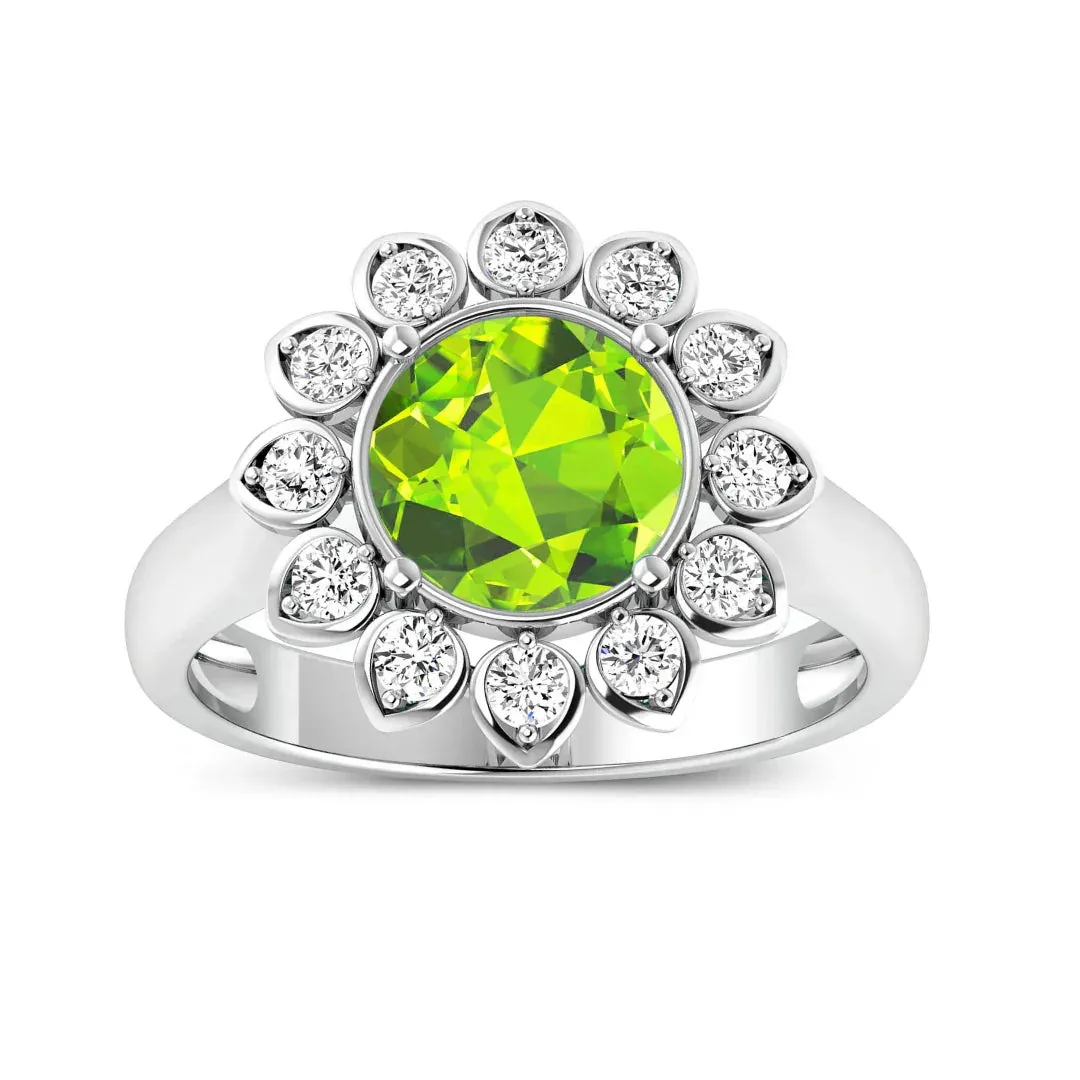 2.21 Ct Round Green Peridot and White Diamond Prong Silver Halo Floral Ring sold by Zulily