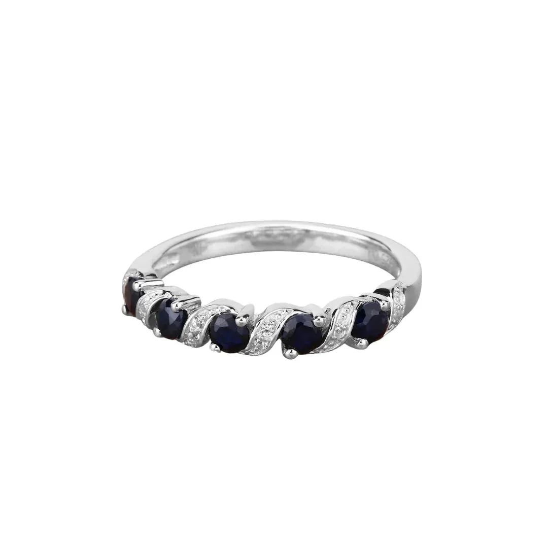 0.64 Ct Round Blue Sapphire and White Topaz Prong Silver Five Stone Ring sold by Zulily product image thumbnail 3