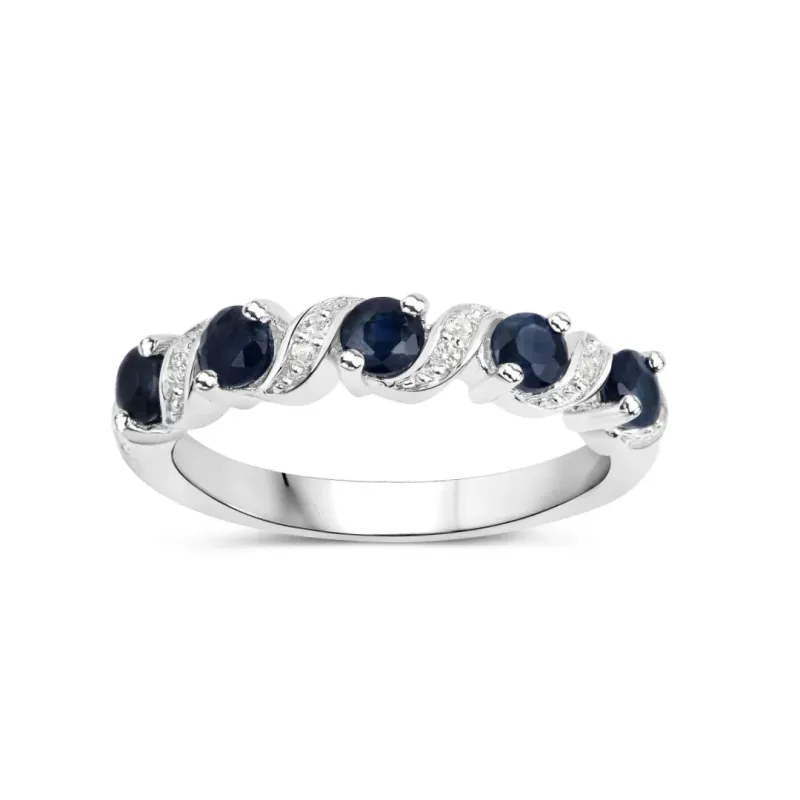 0.64 Ct Round Blue Sapphire and White Topaz Prong Silver Five Stone Ring made by Zulily