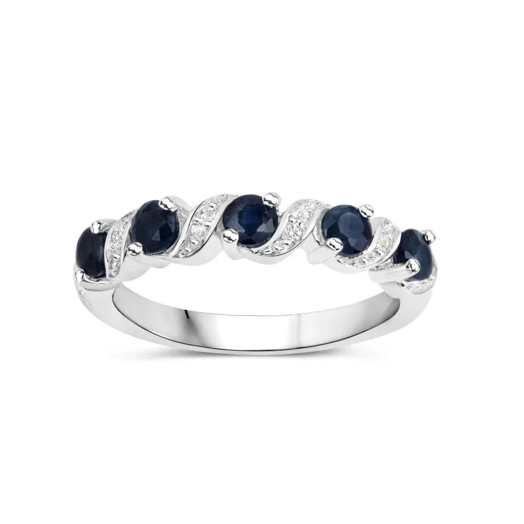 0.64 Ct Round Blue Sapphire and White Topaz Prong Silver Five Stone Ring sold by Zulily