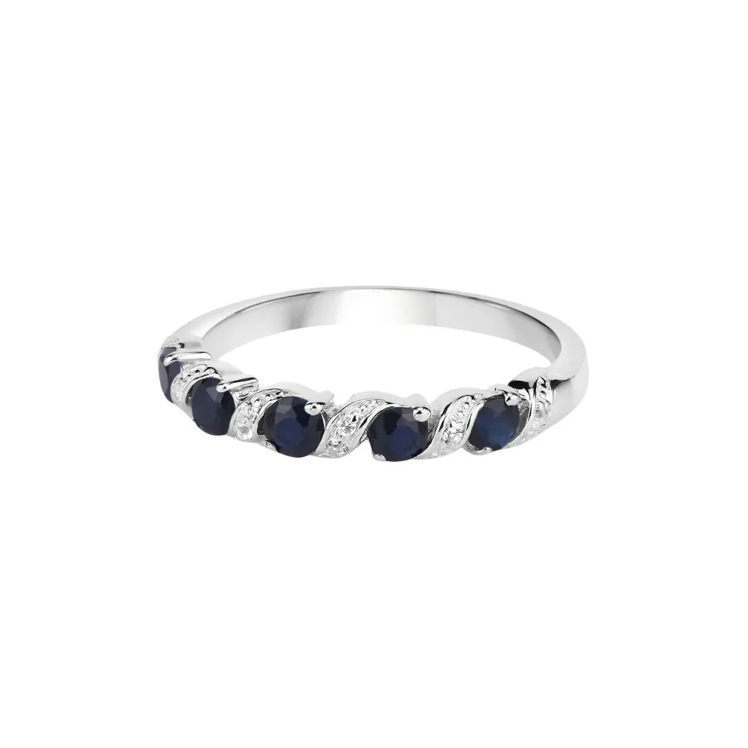 0.64 Ct Round Blue Sapphire and White Topaz Prong Silver Five Stone Ring sold by Zulily product image thumbnail 5
