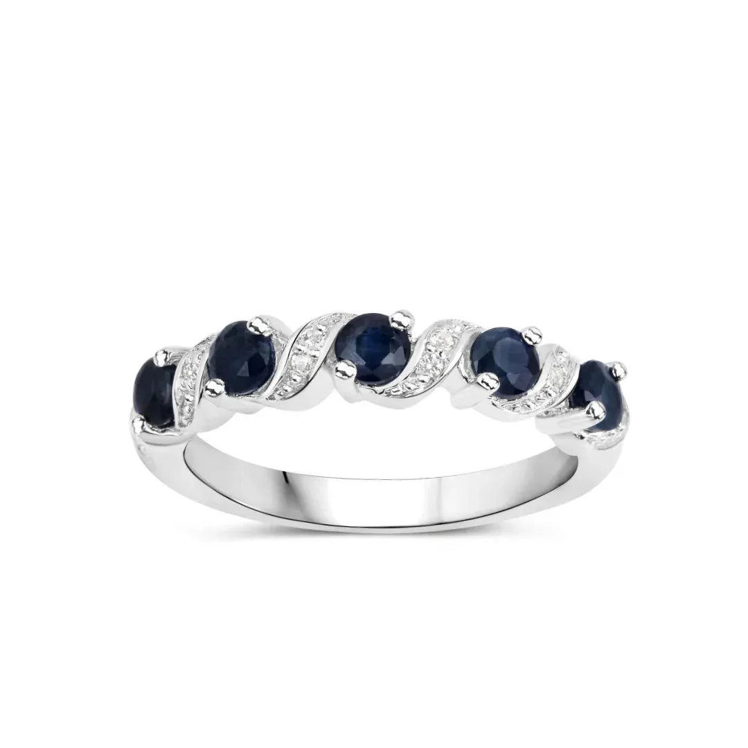 0.64 Ct Round Blue Sapphire and White Topaz Prong Silver Five Stone Ring sold by Zulily product image thumbnail 2