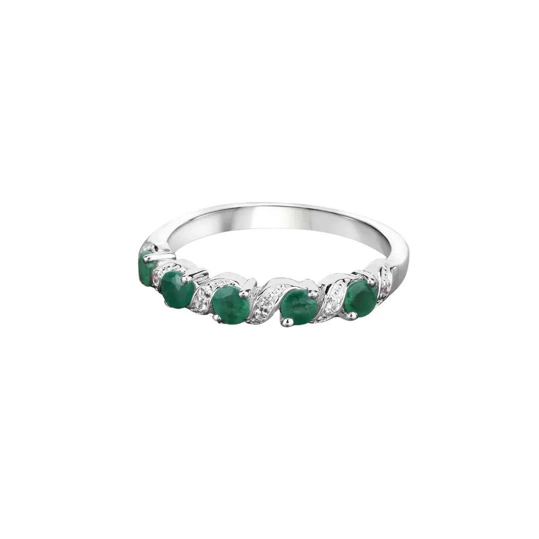0.54 Ct Round Green Zambian Emerald and White Topaz Prong Silver 5 Stone Ring sold by Zulily product image thumbnail 5