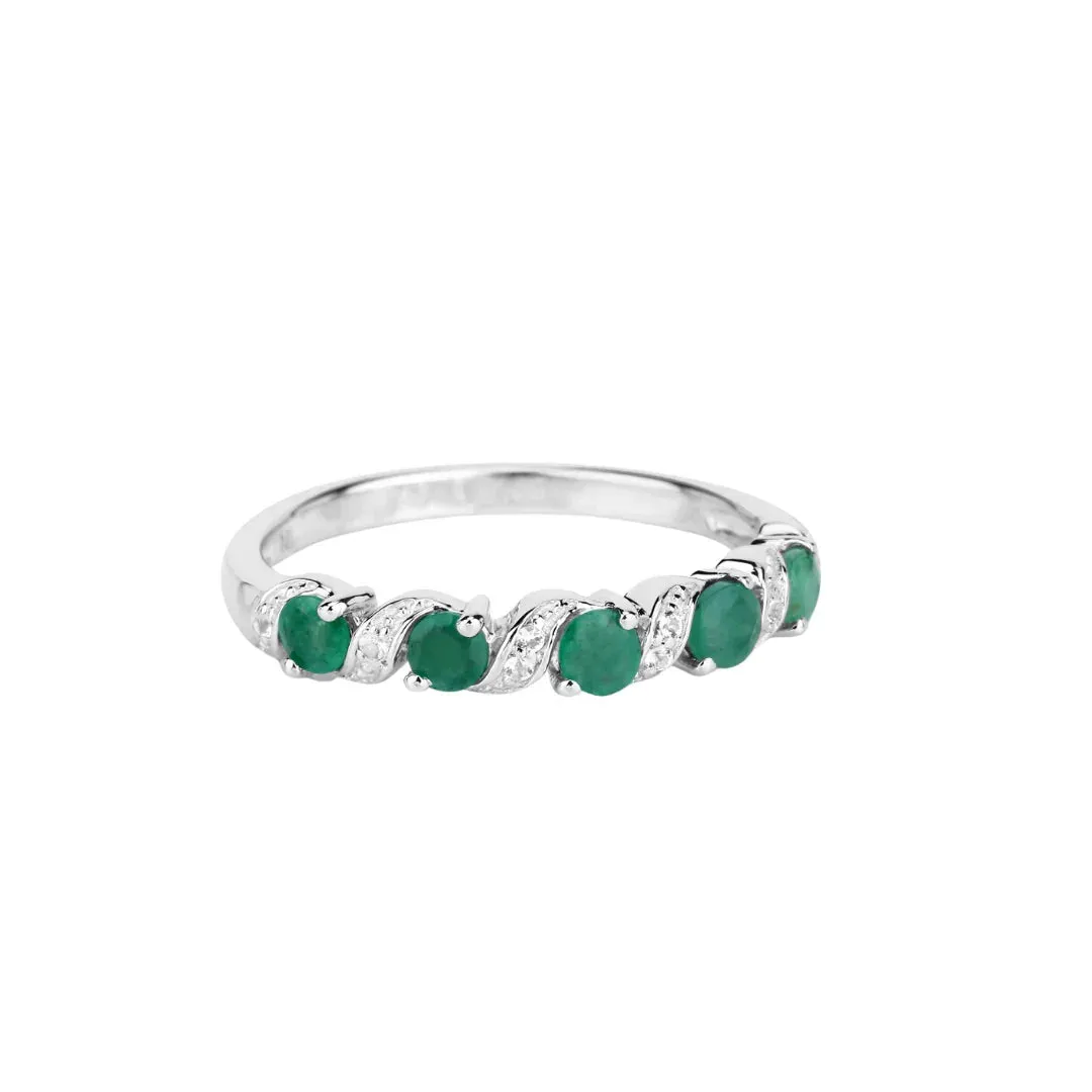 0.54 Ct Round Green Zambian Emerald and White Topaz Prong Silver 5 Stone Ring sold by Zulily product image thumbnail 2