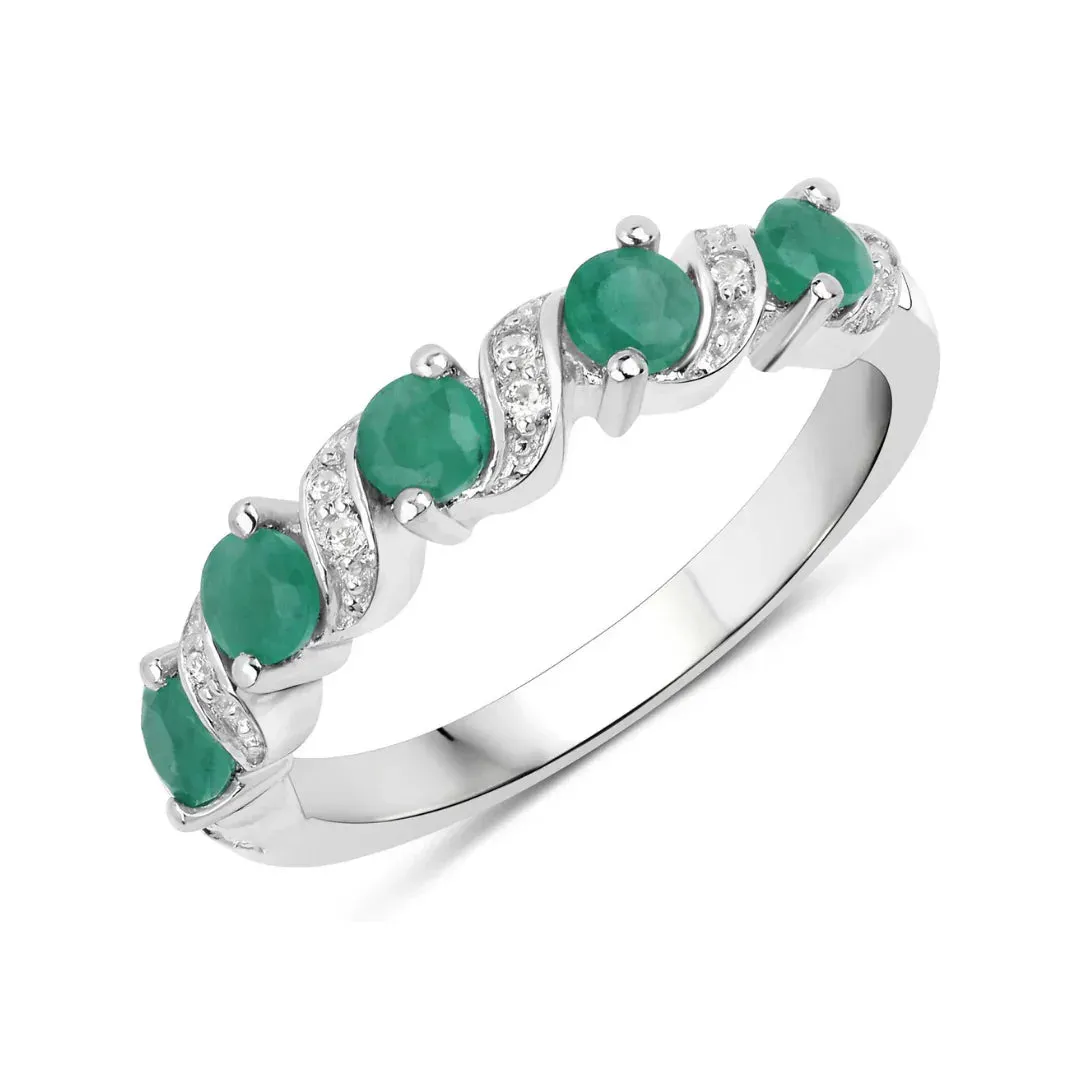 0.54 Ct Round Green Zambian Emerald and White Topaz Prong Silver 5 Stone Ring sold by Zulily product image thumbnail 3