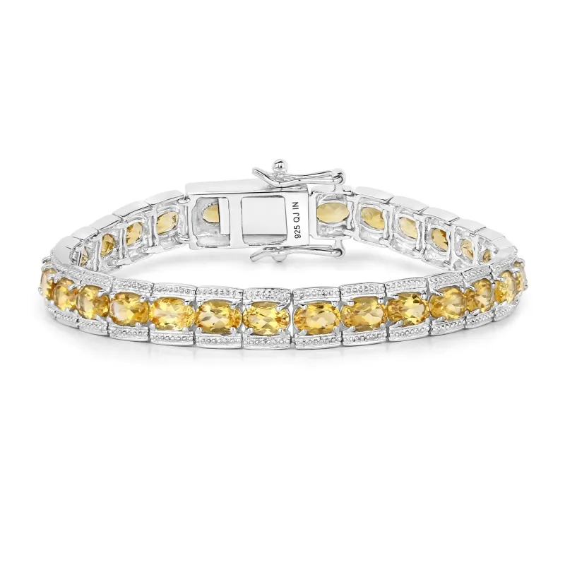 12.47 Ct Oval Golden Yellow Citrine Prong Sterling Silver Inline Tennis Bracelet made by Zulily