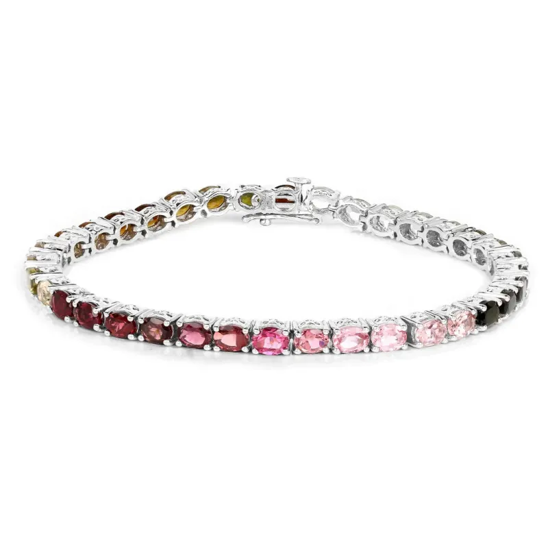 11.16 Ct Oval Multicolor Ombre Tourmaline Prong Sterling Silver Tennis Bracelet made by Zulily