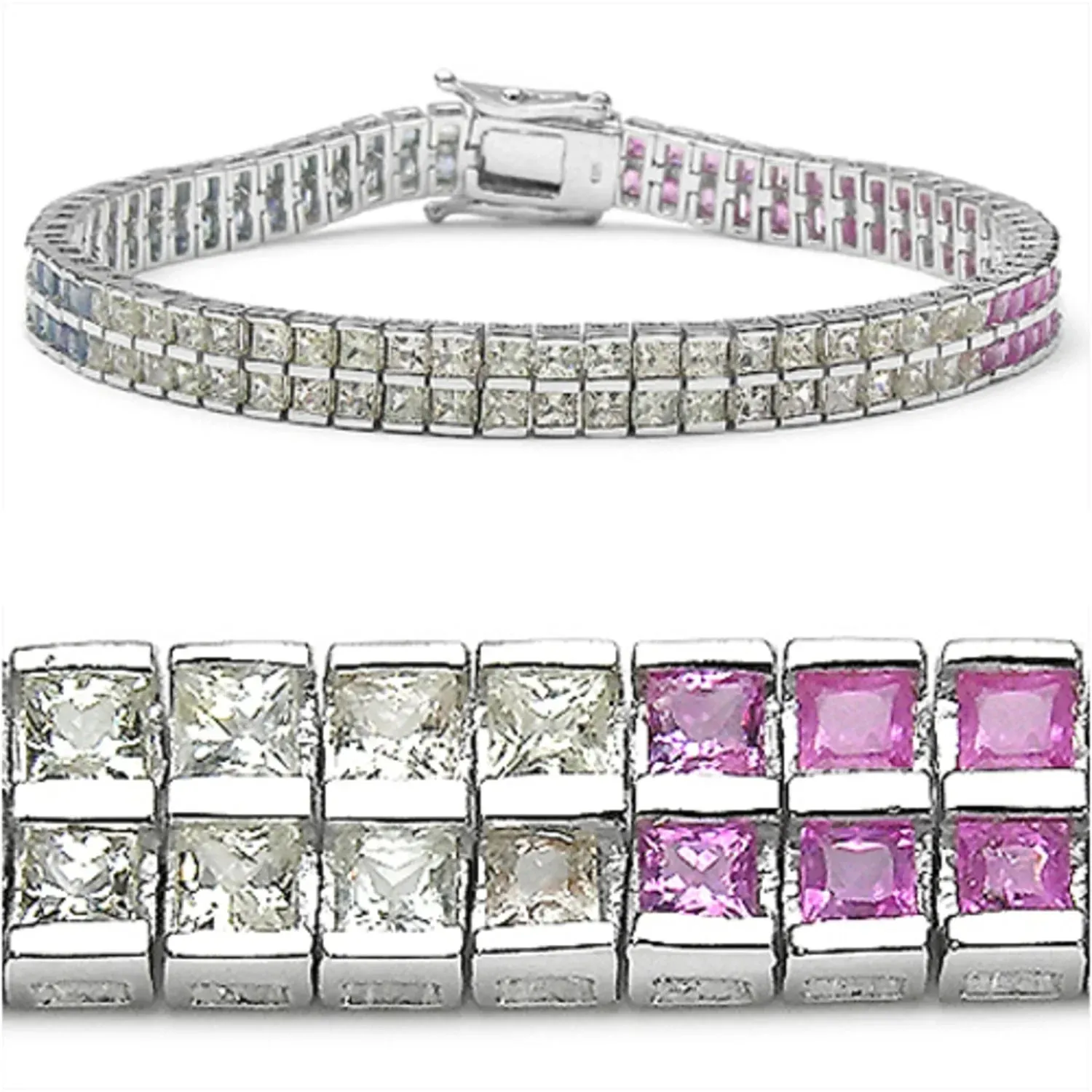 9.52 Ct Square Multicolor Multi-Sapphire Channel Silver Double Row Tennis Bracelet sold by Zulily product image thumbnail 3