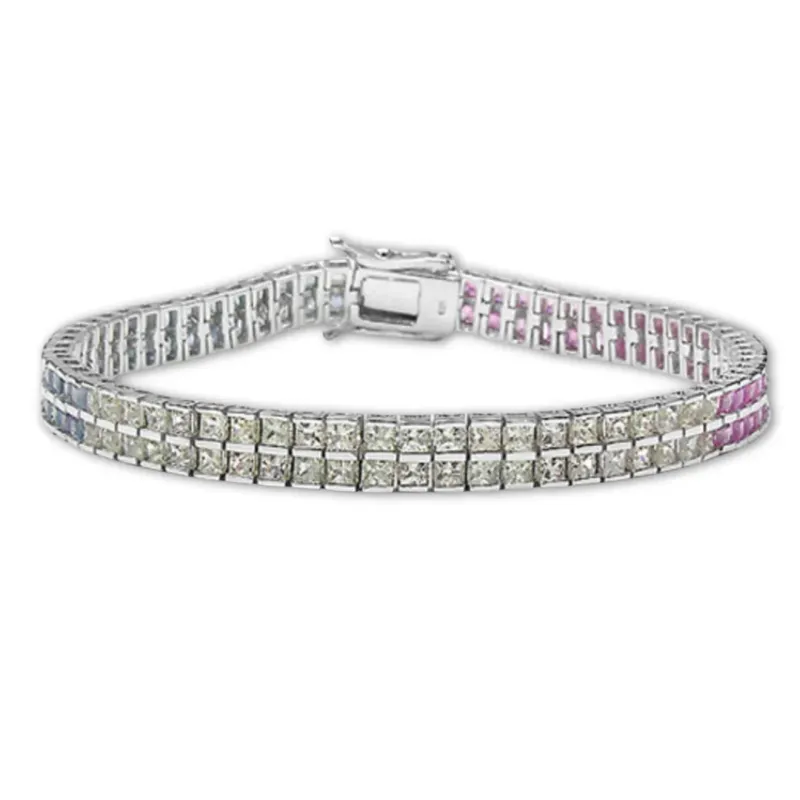 9.52 Ct Square Multicolor Multi-Sapphire Channel Silver Double Row Tennis Bracelet made by Zulily