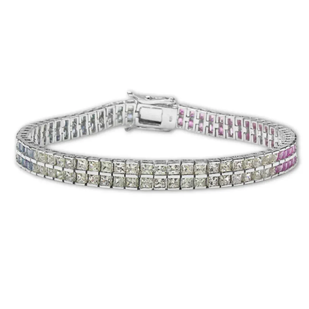 9.52 Ct Square Multicolor Multi-Sapphire Channel Silver Double Row Tennis Bracelet sold by Zulily