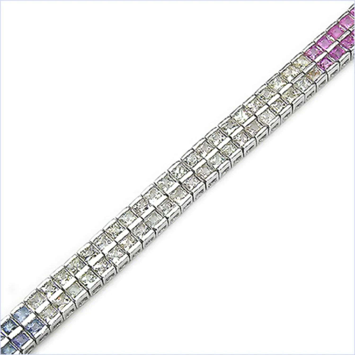 9.52 Ct Square Multicolor Multi-Sapphire Channel Silver Double Row Tennis Bracelet sold by Zulily product image thumbnail 2