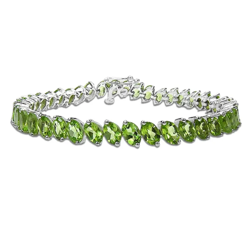 19.35 Ct Marquise Olive Green Peridot Prong Sterling Silver Inline Tennis Bracelet made by Zulily
