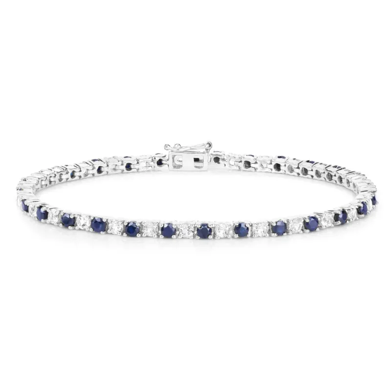 6.87 Ct Round Royal Blue Sapphire Prong Sterling Silver Inline Tennis Bracelet made by Zulily
