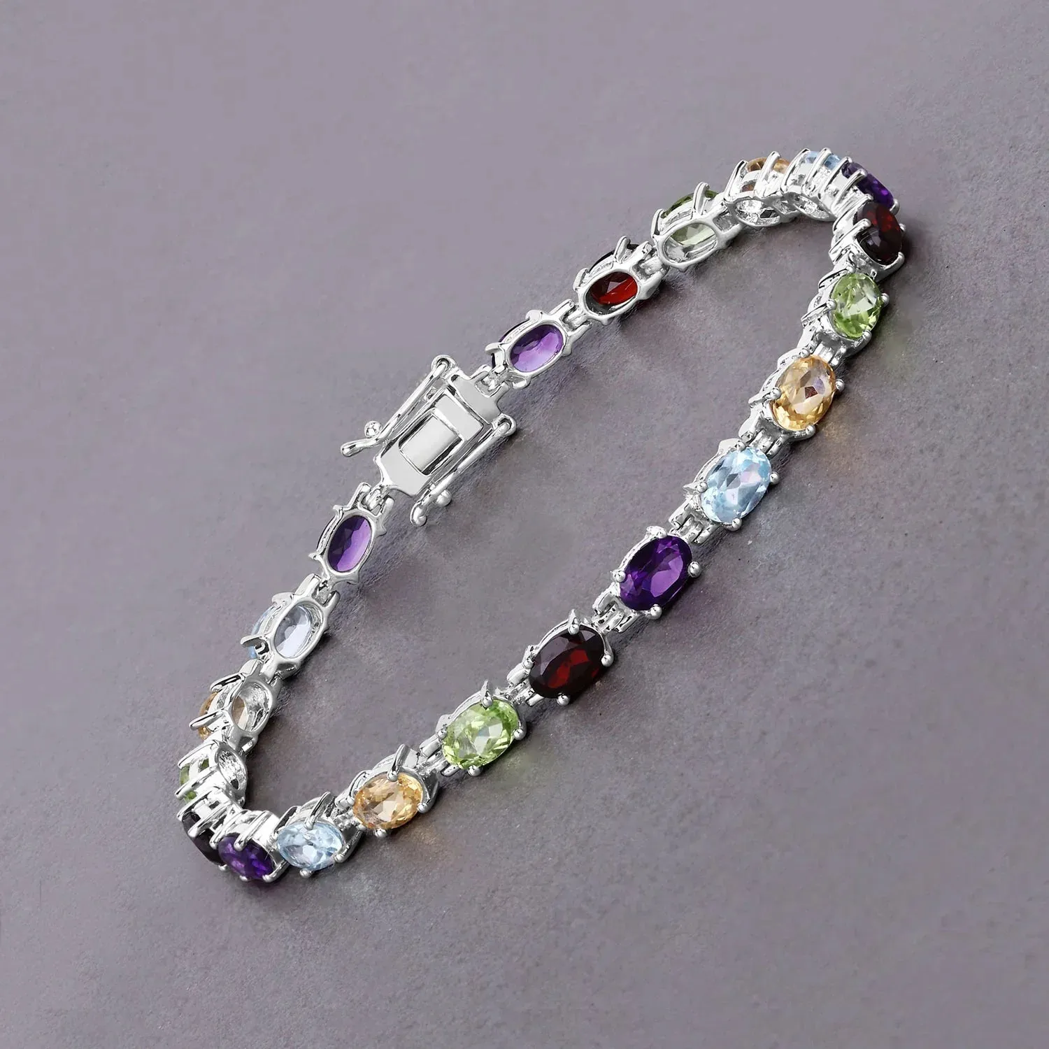 9.37 Ct Oval Multicolor Gemstones Prong Sterling Silver Inline Tennis Bracelet sold by Zulily product image thumbnail 3