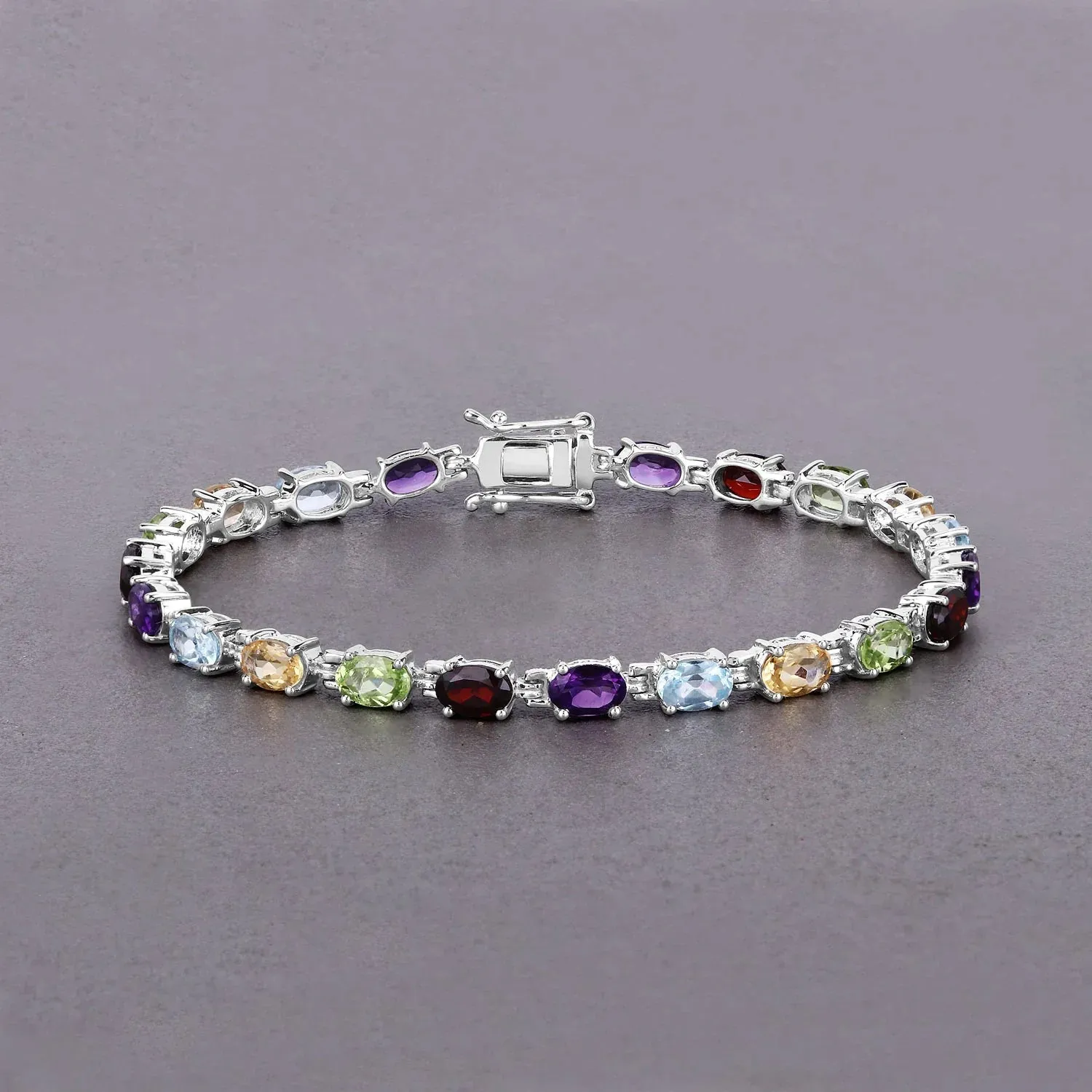 9.37 Ct Oval Multicolor Gemstones Prong Sterling Silver Inline Tennis Bracelet sold by Zulily product image thumbnail 4