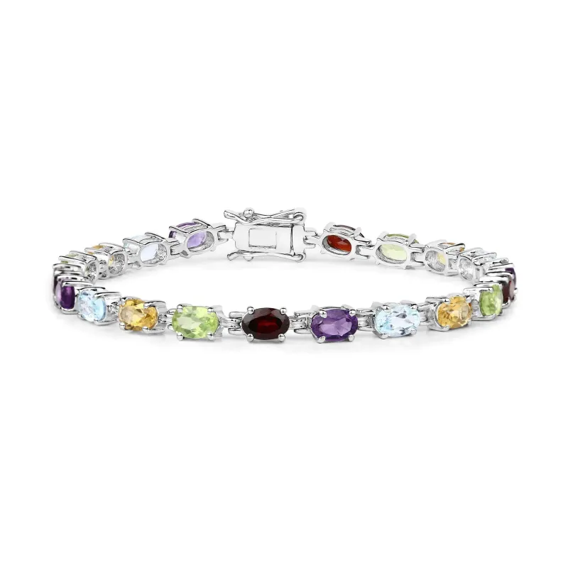9.37 Ct Oval Multicolor Gemstones Prong Sterling Silver Inline Tennis Bracelet made by Zulily