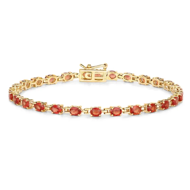7.00 Ct Oval Orange Sapphire Prong 14K Yellow Gold Inline Tennis Bracelet made by Zulily