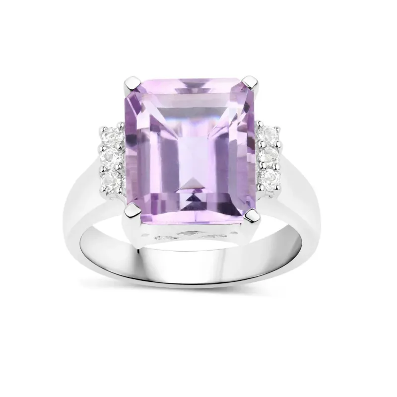 5.94 Ct Octagon Pink Amethyst and White Topaz Prong Silver Cocktail Ring made by Zulily