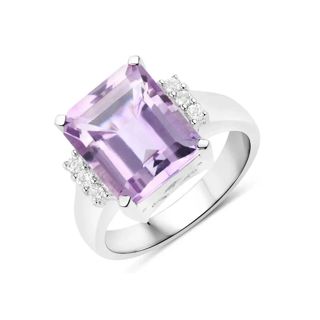 5.94 Ct Octagon Pink Amethyst and White Topaz Prong Silver Cocktail Ring sold by Zulily product image thumbnail 2