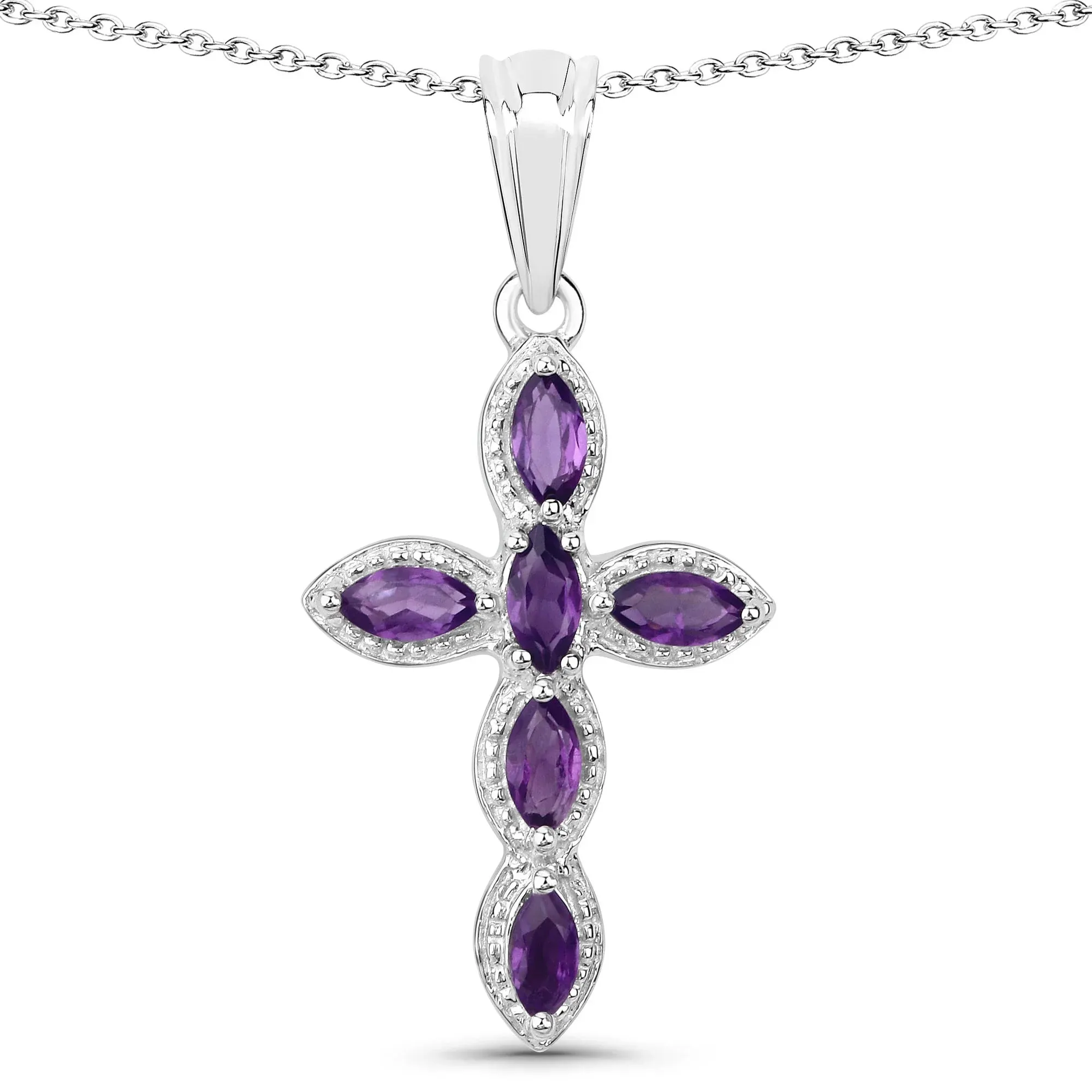 0.90 Ct Marquise Purple Amethyst Prong Silver Cross Pendant Necklace sold by Zulily