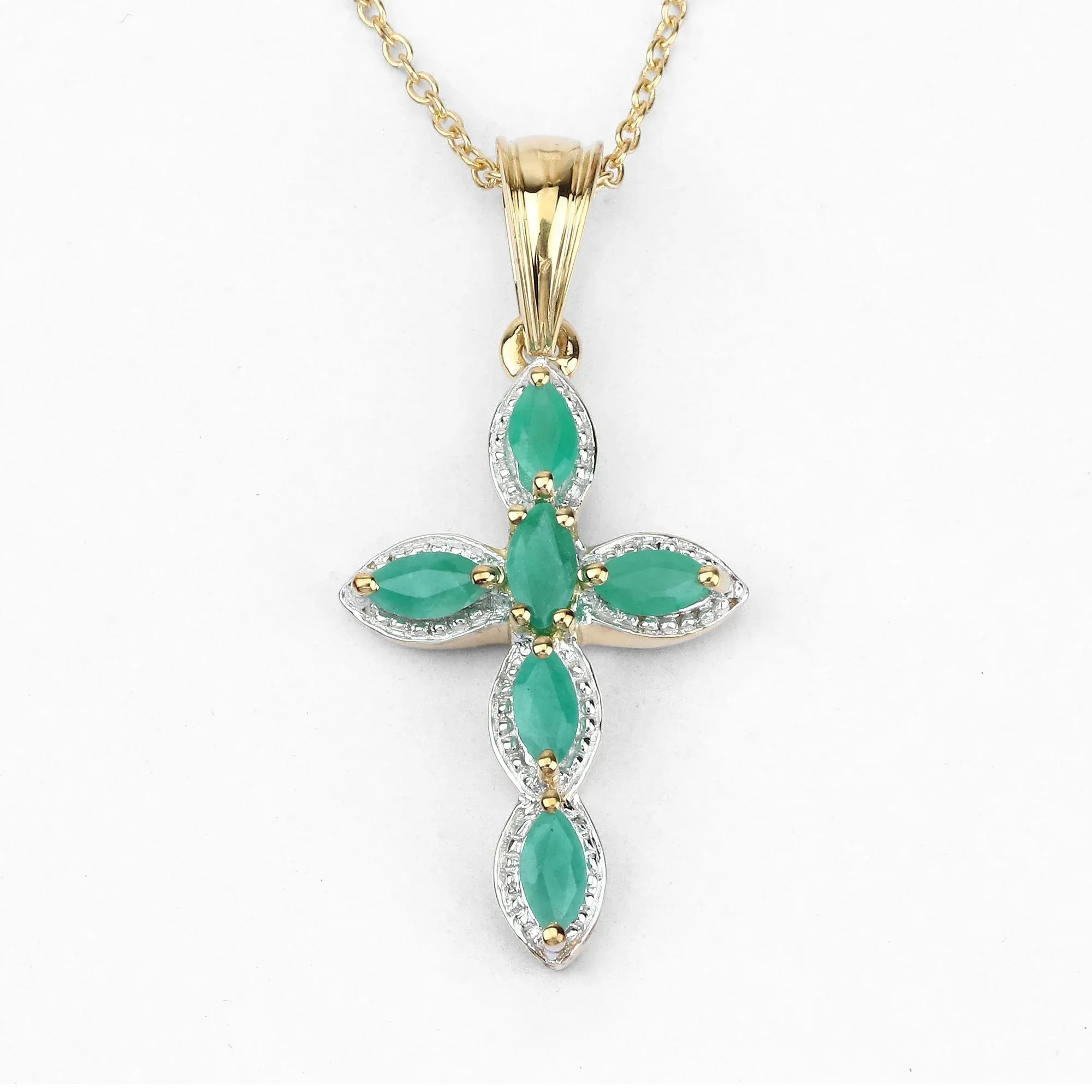 0.84 Ct Marquise Green Emerald Prong Silver Cross Pendant Necklace sold by Zulily product image thumbnail 5