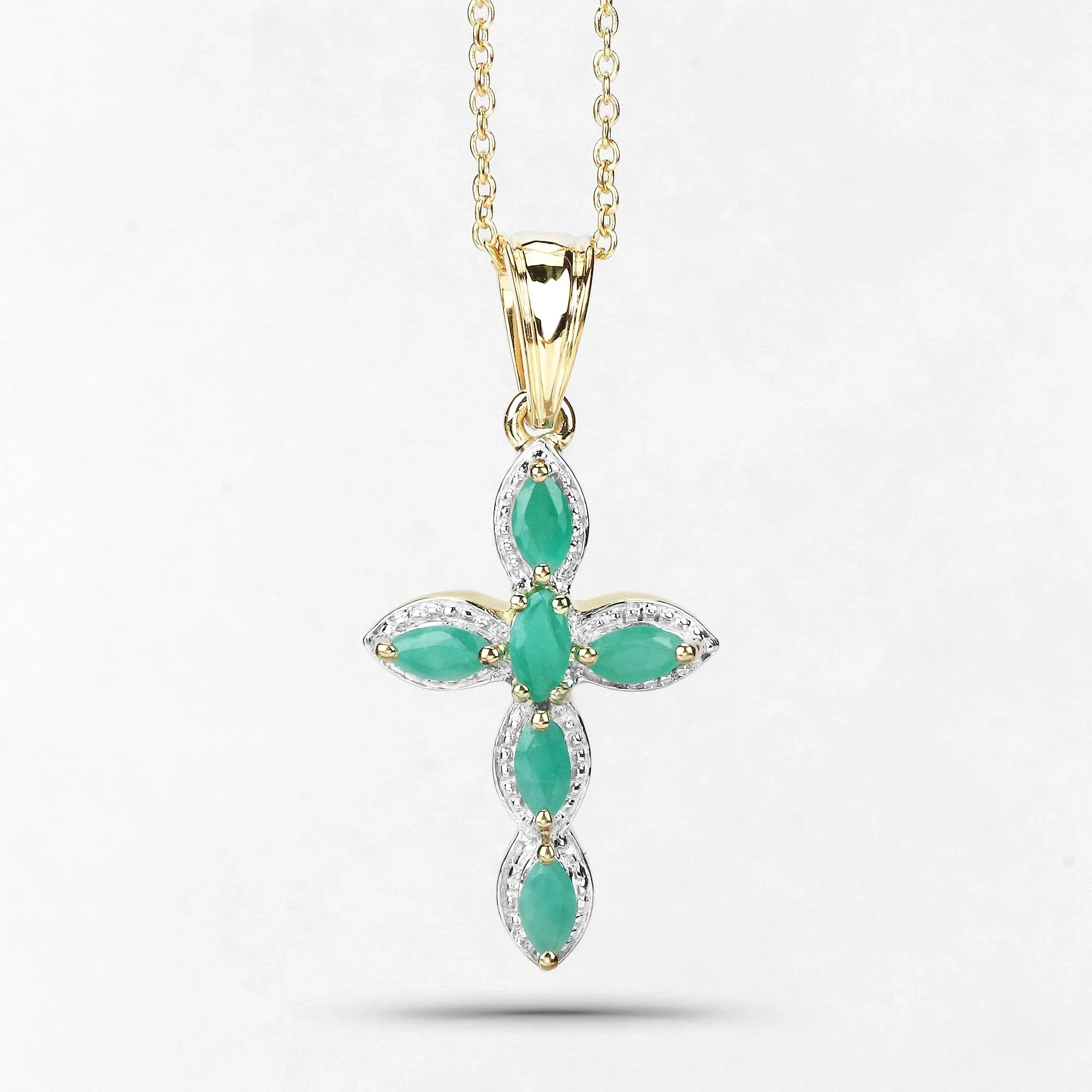 0.84 Ct Marquise Green Emerald Prong Silver Cross Pendant Necklace sold by Zulily product image thumbnail 2