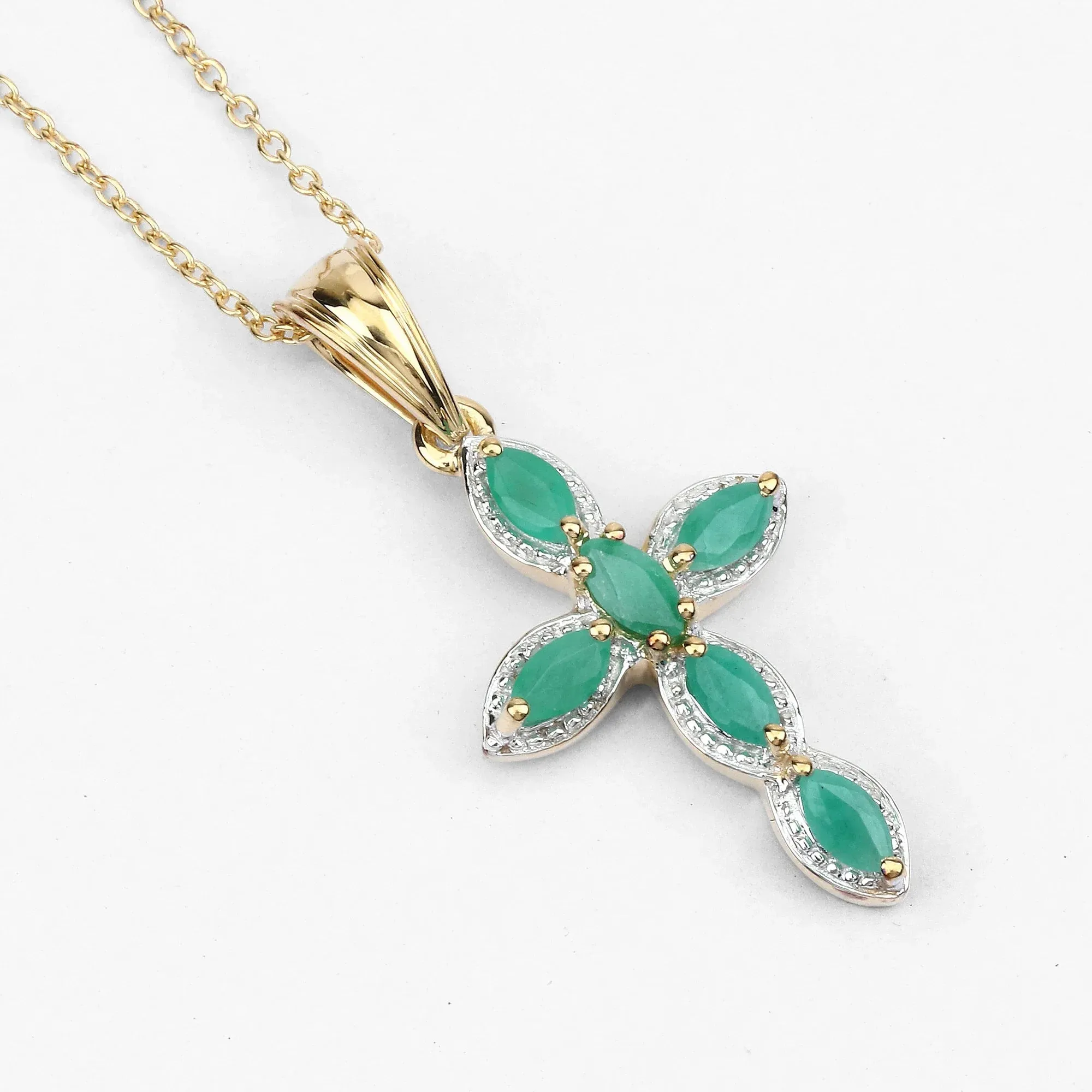 0.84 Ct Marquise Green Emerald Prong Silver Cross Pendant Necklace sold by Zulily product image thumbnail 3