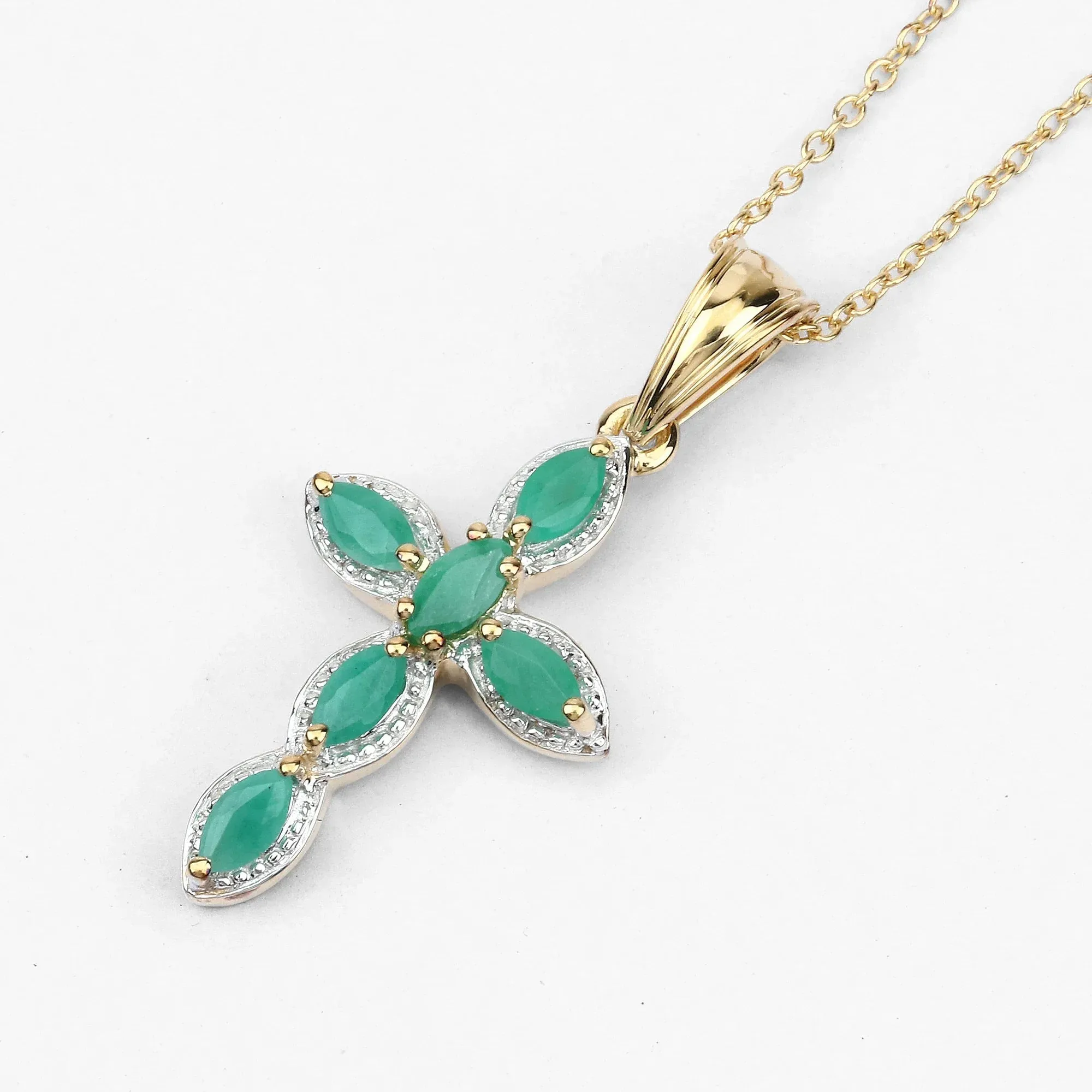 0.84 Ct Marquise Green Emerald Prong Silver Cross Pendant Necklace sold by Zulily product image thumbnail 4