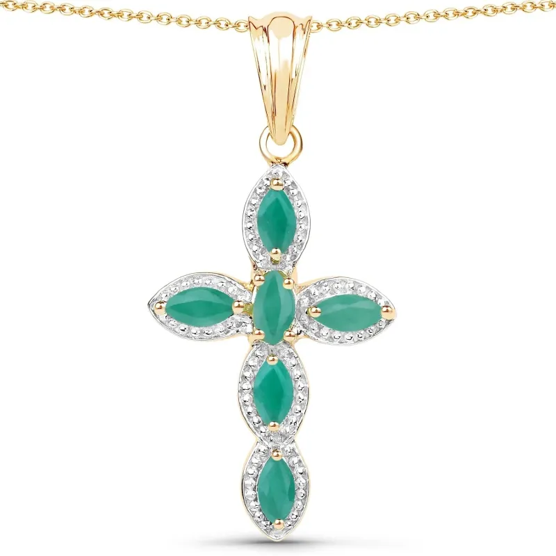 0.84 Ct Marquise Green Emerald Prong Silver Cross Pendant Necklace made by Zulily