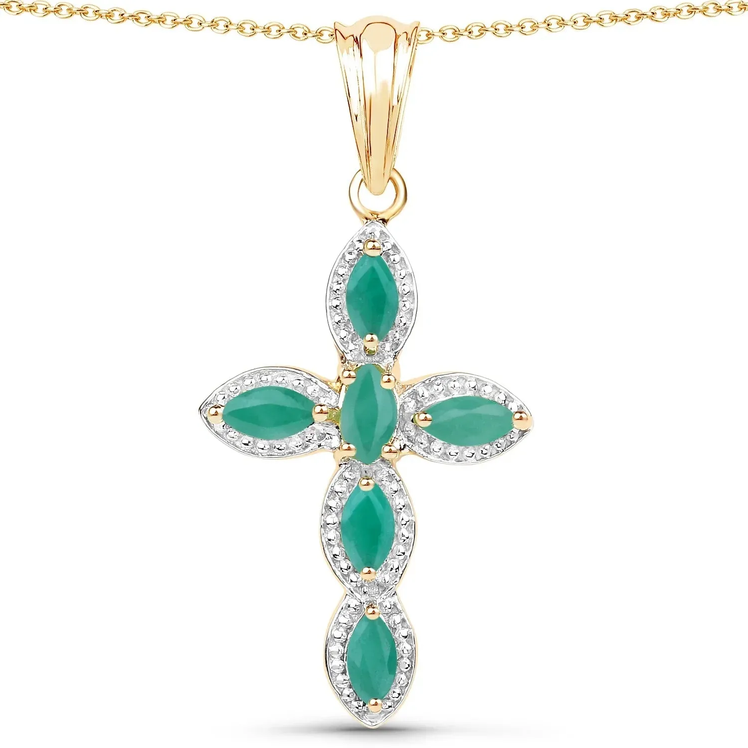 0.84 Ct Marquise Green Emerald Prong Silver Cross Pendant Necklace sold by Zulily