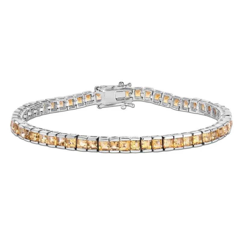 8.25 Ct Princess Yellow Citrine Channel Sterling Silver Inline Tennis Bracelet made by Zulily