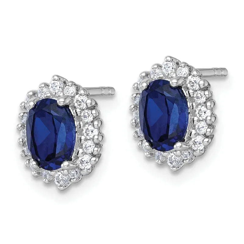 Oval Blue Sapphire Studs Halo Earrings made by Zulily