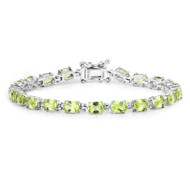 8.61 Ct Oval Olive Green Peridot Prong Sterling Silver Inline Tennis Bracelet made by Zulily