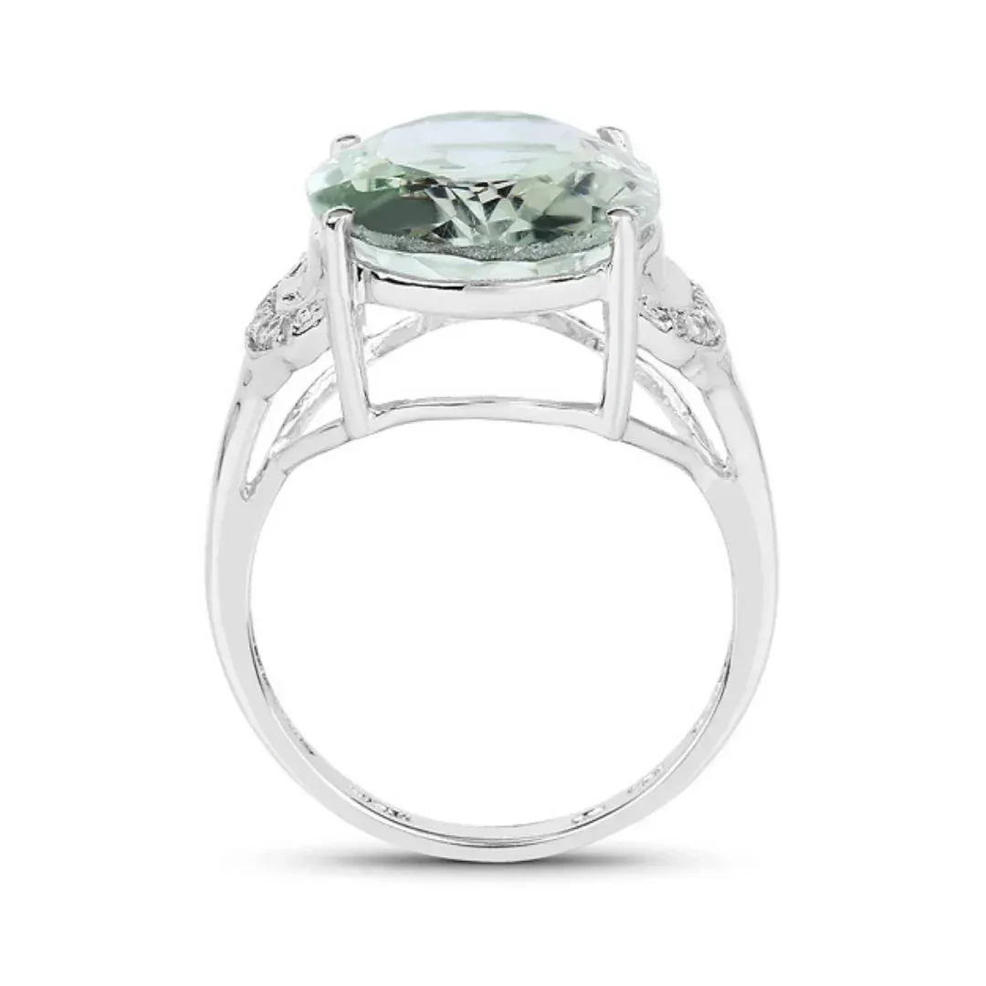 7.98 Ct Oval Green Amethyst and White Topaz Prong Silver Bold Ring sold by Zulily product image thumbnail 3