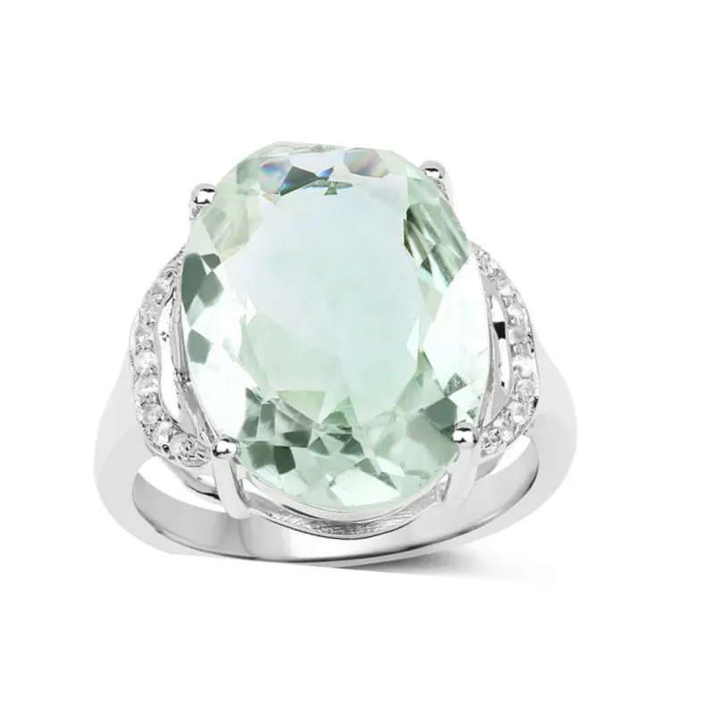 7.98 Ct Oval Green Amethyst and White Topaz Prong Silver Bold Ring made by Zulily