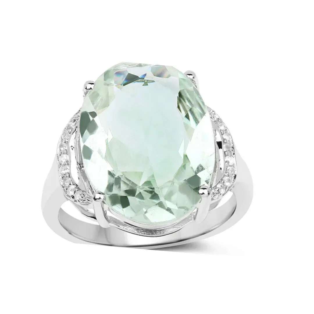 7.98 Ct Oval Green Amethyst and White Topaz Prong Silver Bold Ring sold by Zulily