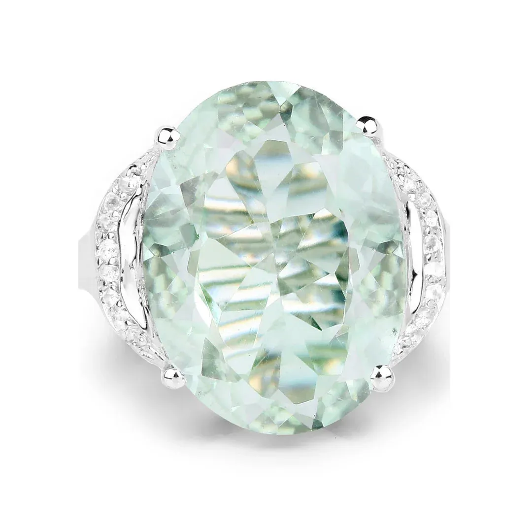 7.98 Ct Oval Green Amethyst and White Topaz Prong Silver Bold Ring sold by Zulily product image thumbnail 2