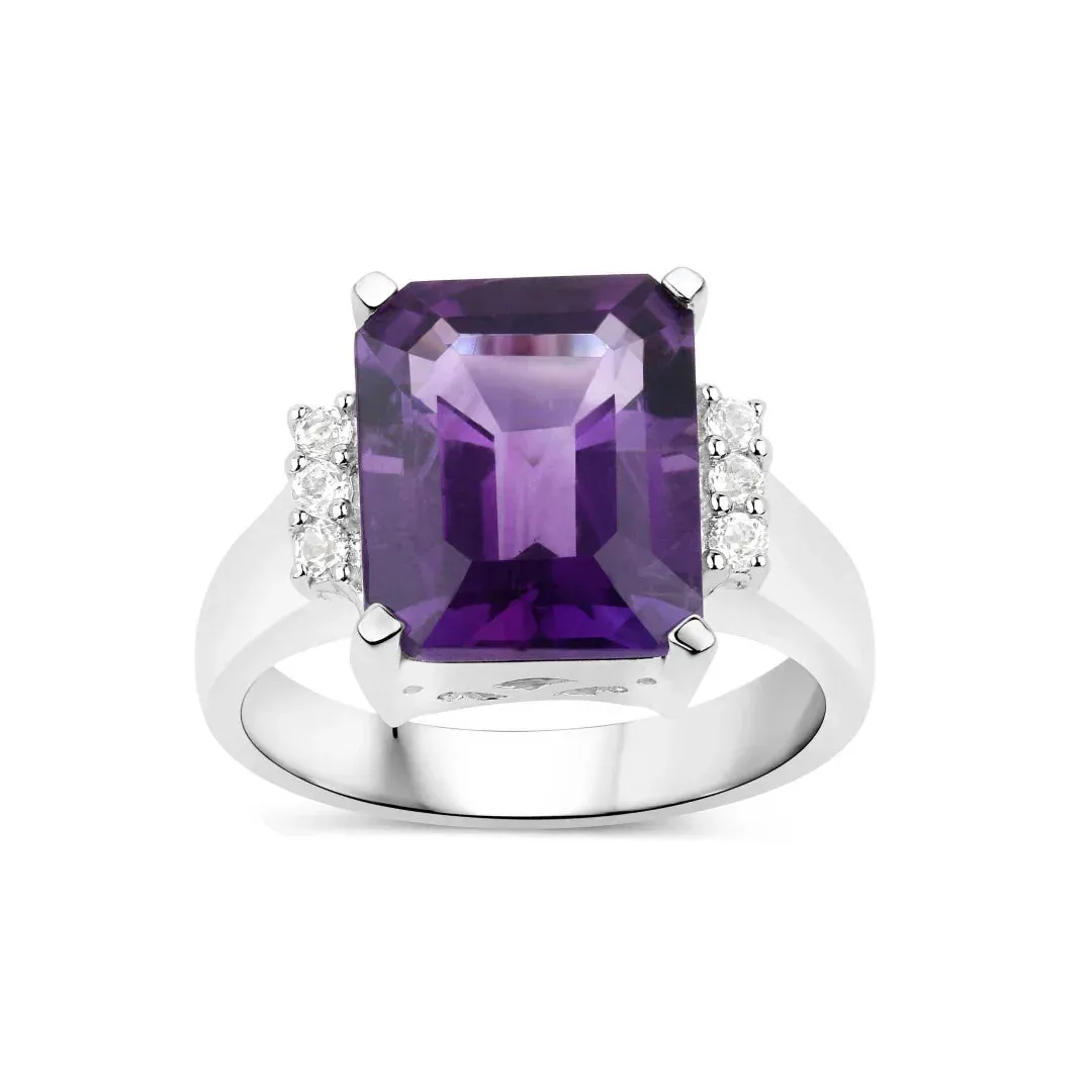 4.84 Ct Octagon Purple Amethyst and White Topaz Prong Silver Cocktail Ring sold by Zulily