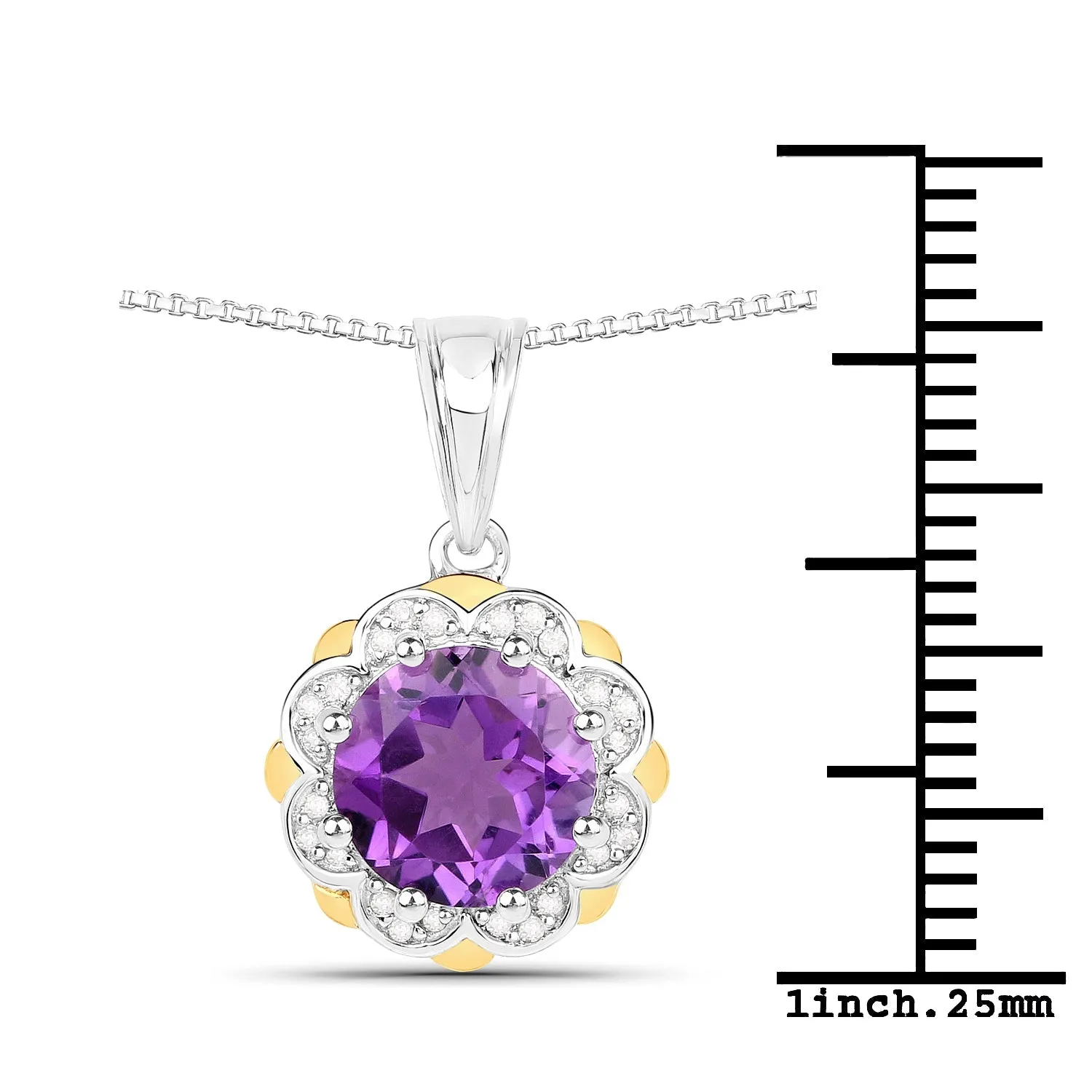 Fine Color Jewels 1.87 Cttw Round Purple Amethyst & Diamond 925 Sterling Silver February Birthstone Floral Pendant Necklace sold by Zulily product image thumbnail 3