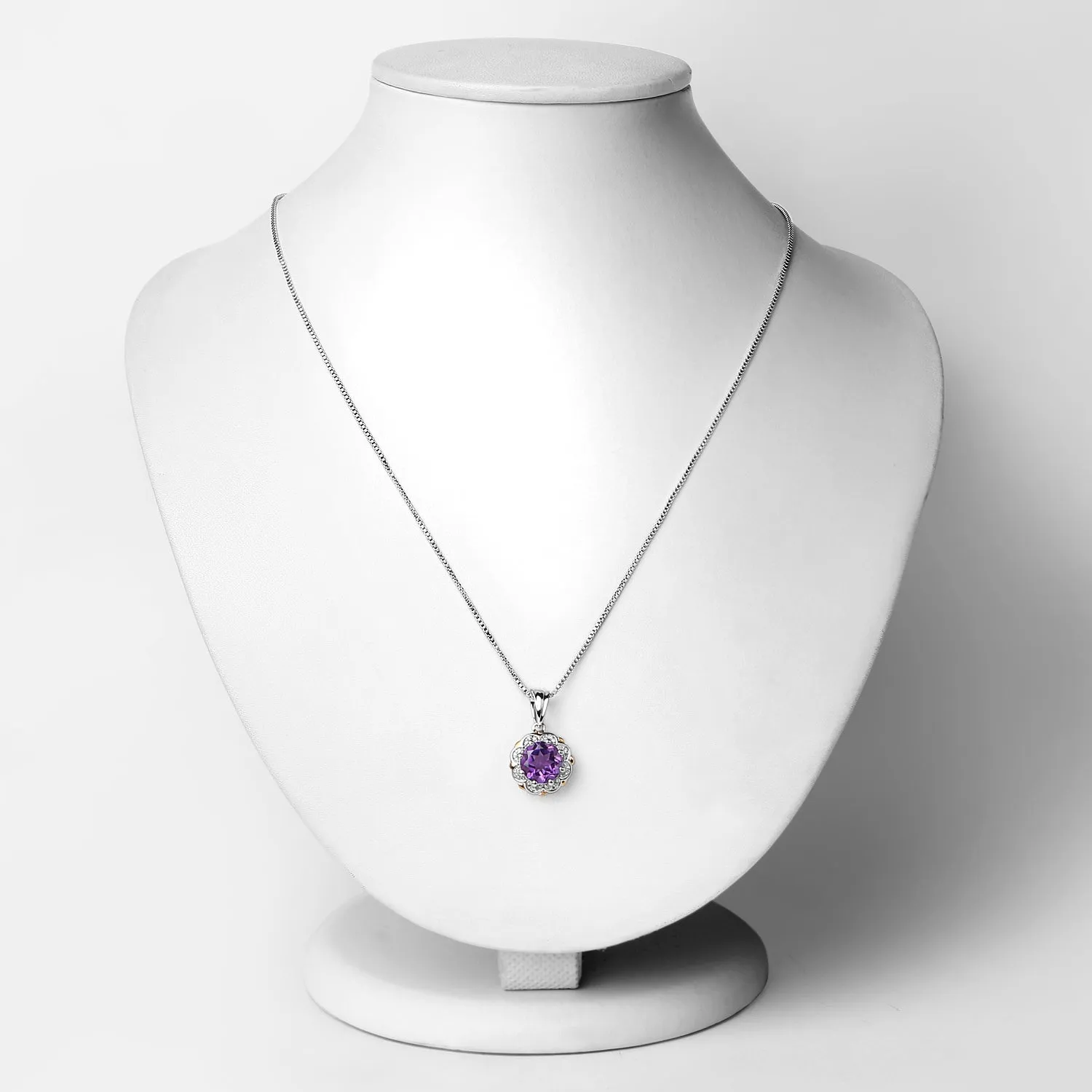 Fine Color Jewels 1.87 Cttw Round Purple Amethyst & Diamond 925 Sterling Silver February Birthstone Floral Pendant Necklace sold by Zulily product image thumbnail 4