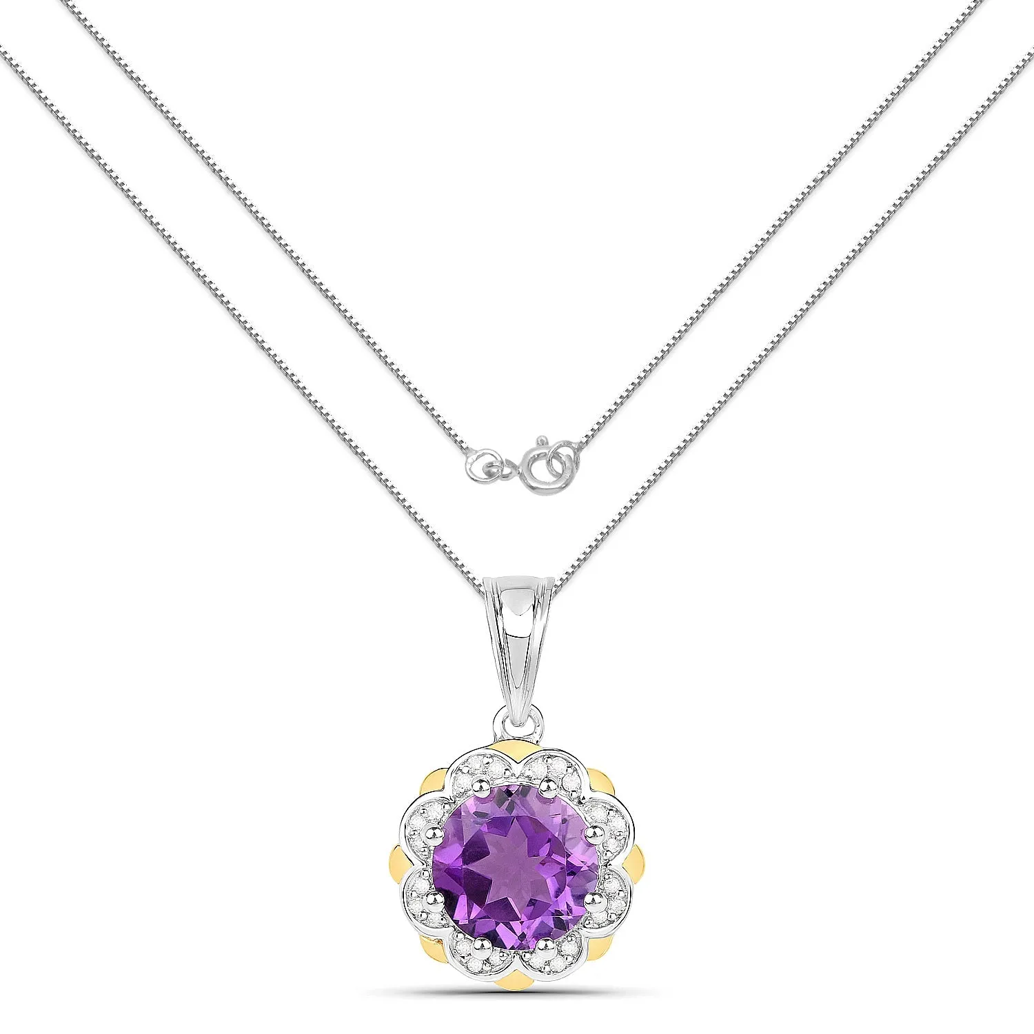 Fine Color Jewels 1.87 Cttw Round Purple Amethyst & Diamond 925 Sterling Silver February Birthstone Floral Pendant Necklace sold by Zulily product image thumbnail 2