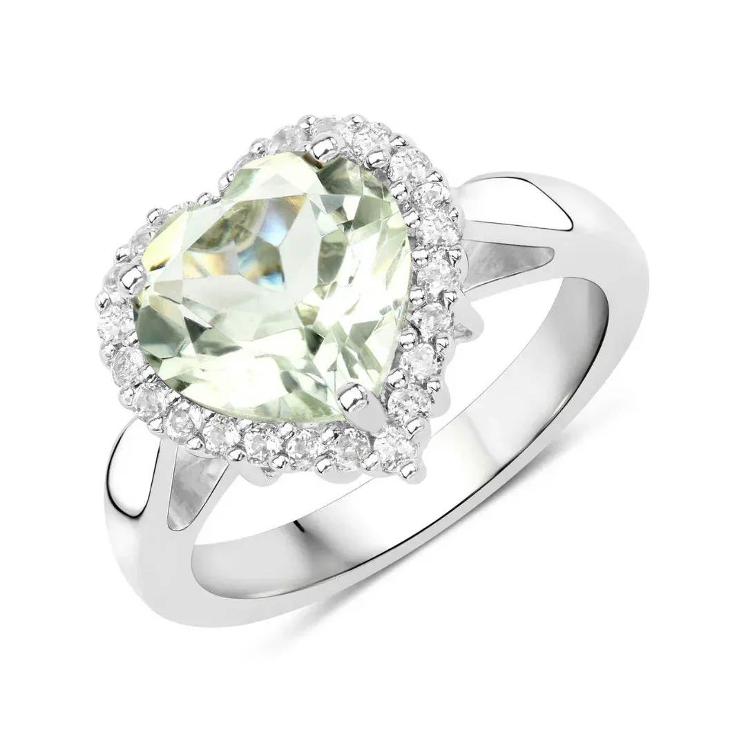 4.03 Ct Heart Green Amethyst and White Topaz Prong Silver Halo Promise Ring sold by Zulily product image thumbnail 2