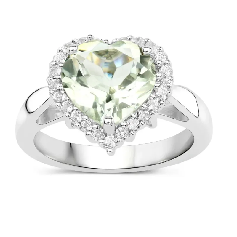4.03 Ct Heart Green Amethyst and White Topaz Prong Silver Halo Promise Ring made by Zulily