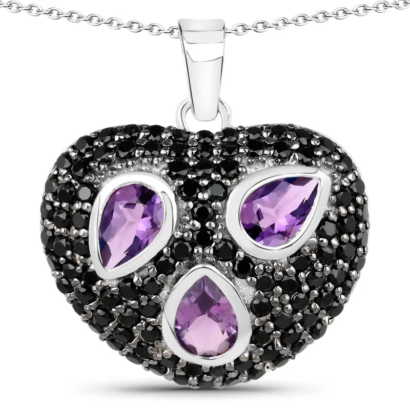 Genuine Amethyst and Black Spinel Heart Pendant Necklace made by Zulily