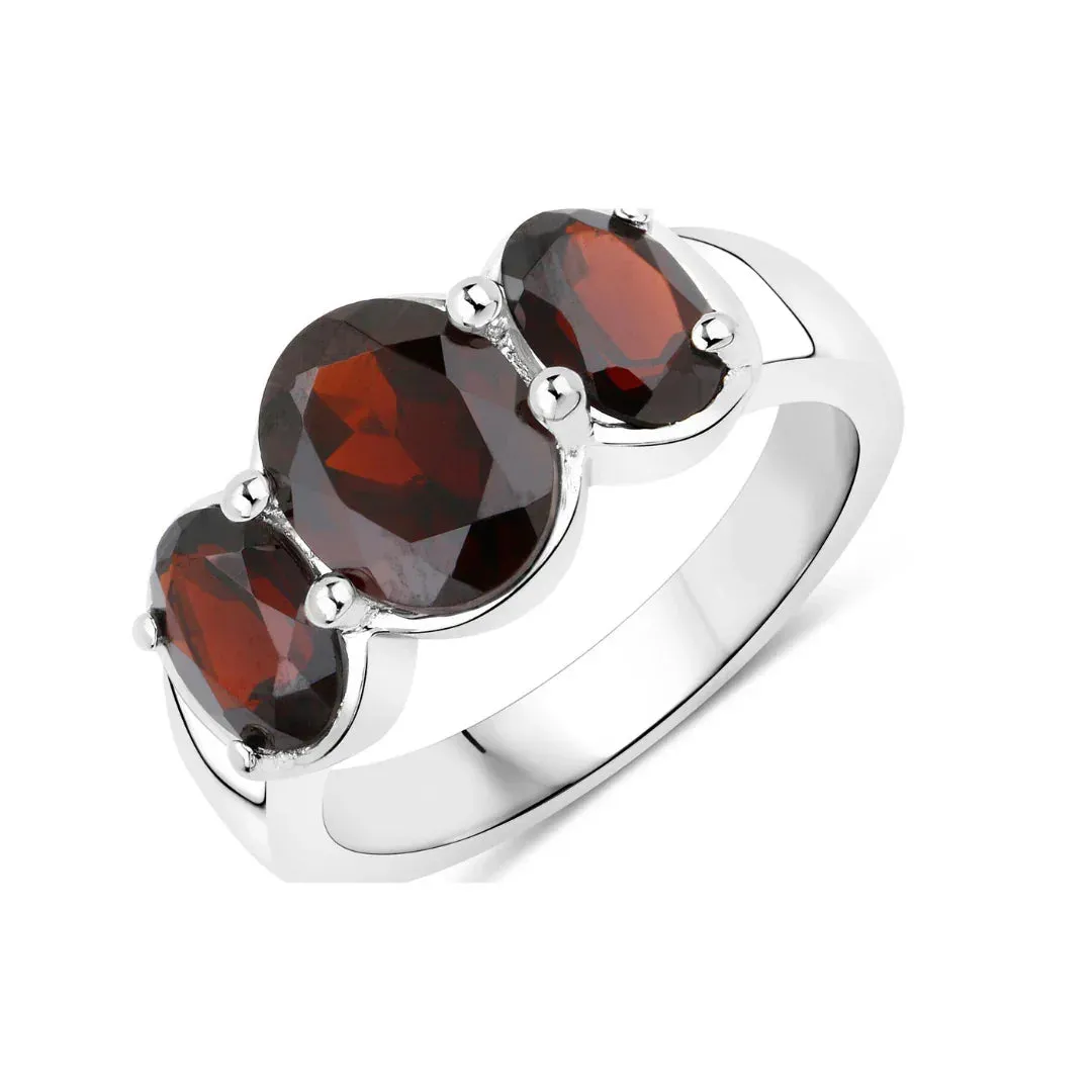 3.70 Ct Oval Red Garnet Prong Silver Three Stone Ring sold by Zulily product image thumbnail 2