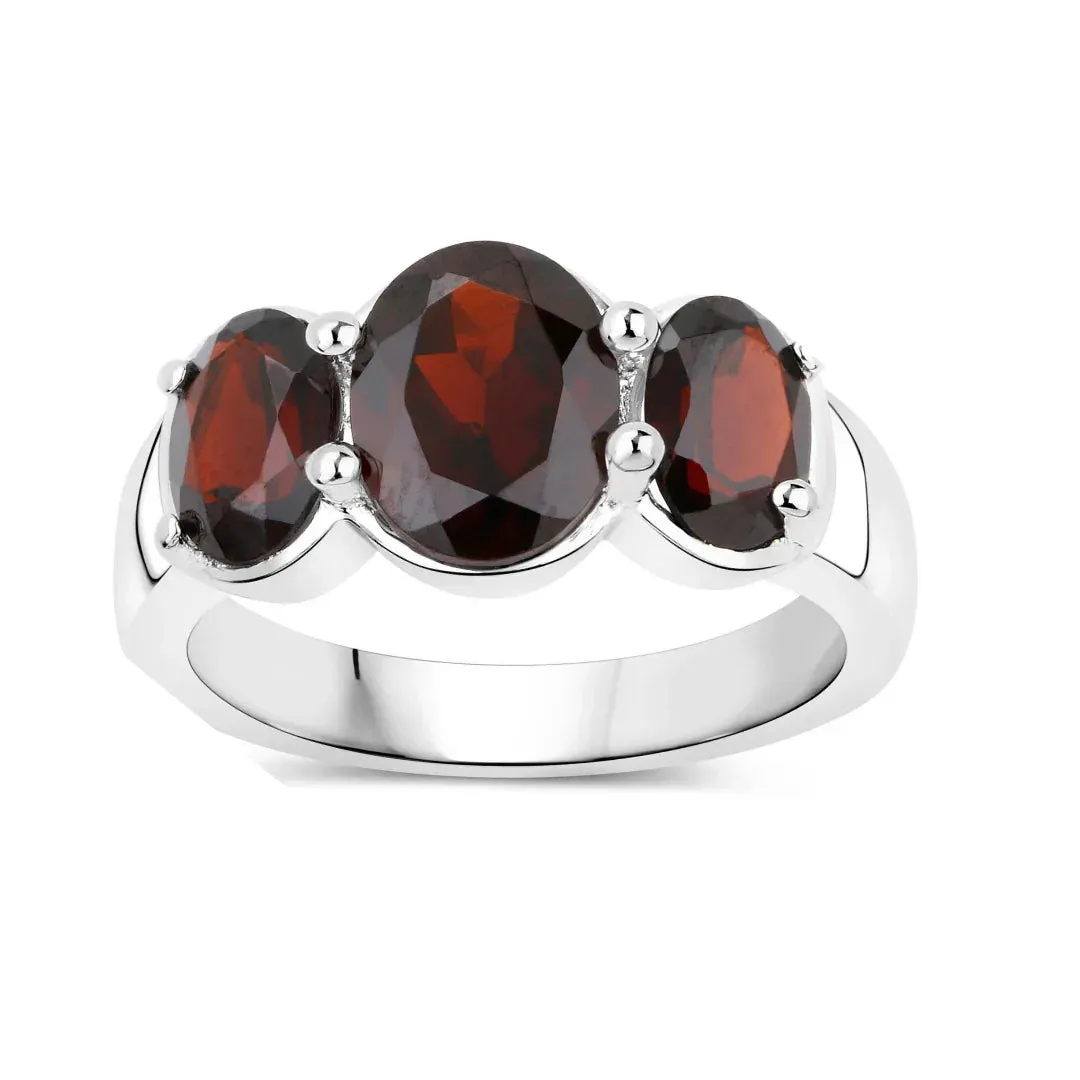 3.70 Ct Oval Red Garnet Prong Silver Three Stone Ring sold by Zulily