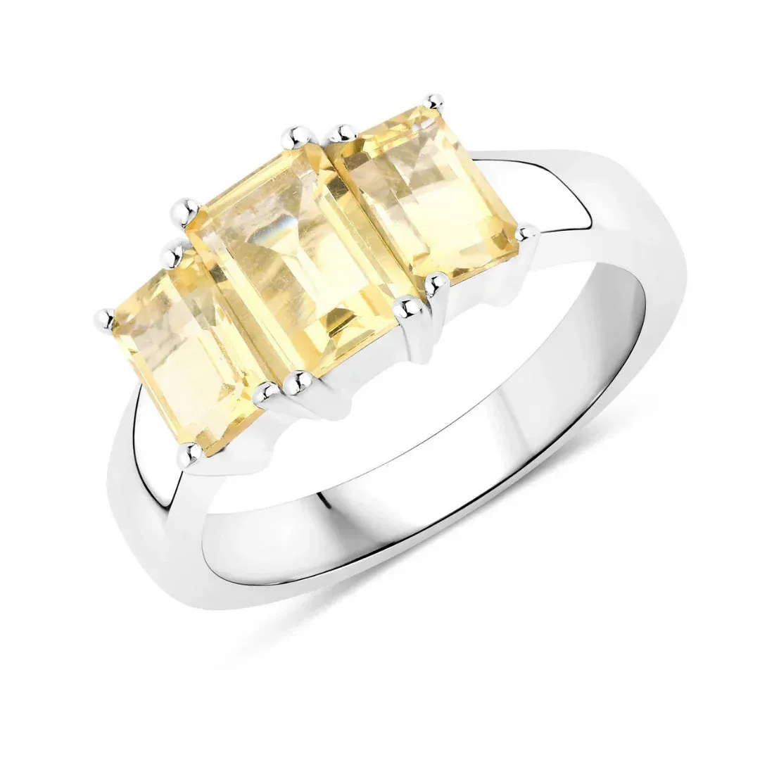 2.00 Ct Octagon Yellow Citrine and White Topaz Prong Silver Three Stone Ring sold by Zulily product image thumbnail 2
