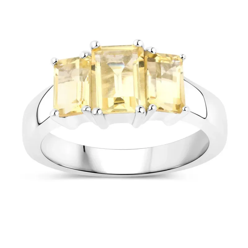 2.00 Ct Octagon Yellow Citrine and White Topaz Prong Silver Three Stone Ring made by Zulily