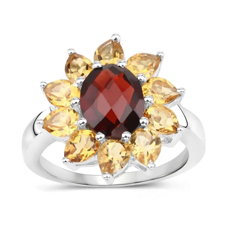 Natural Garnet and Citrine Sunflower Ring made by Zulily