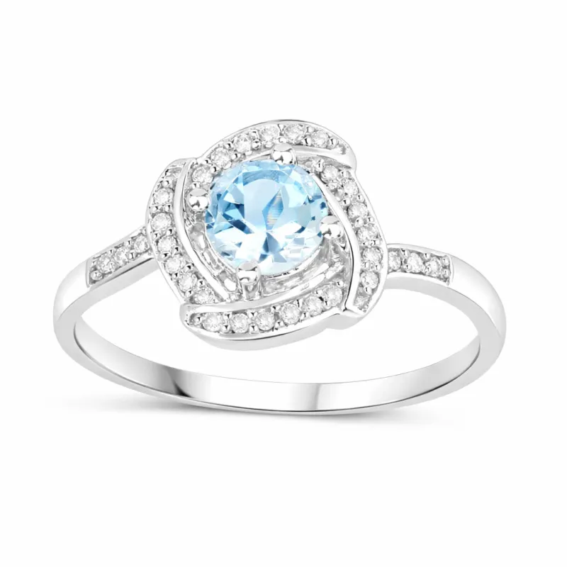 14K Gold Aquamarine Diamond Halo Pave Ring made by Zulily
